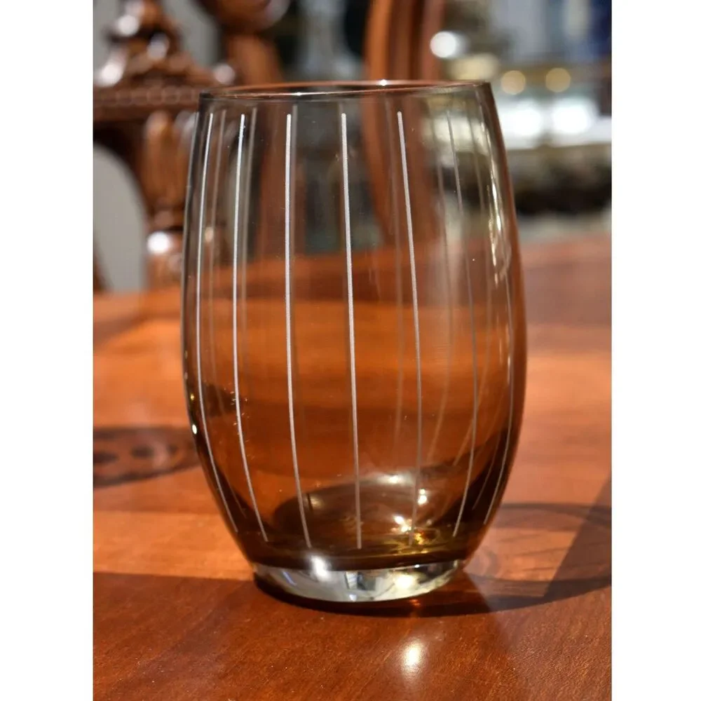 Set of 4 Mikasa Cheers Amber Etched Stemless Wine Glasses 17oz Dots Swirl Lines
